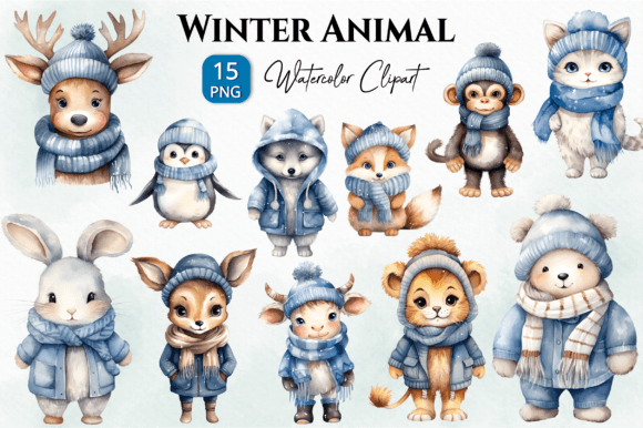 Charming Winter Animal Watercolor Clipart for Your Projects