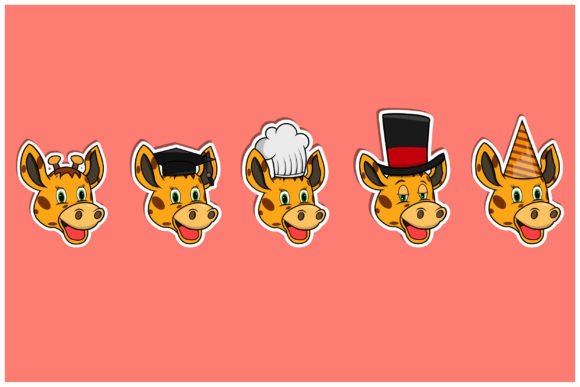 Head Giraffe Animal Sticker Set: Playful Vector Art for Modern Branding
