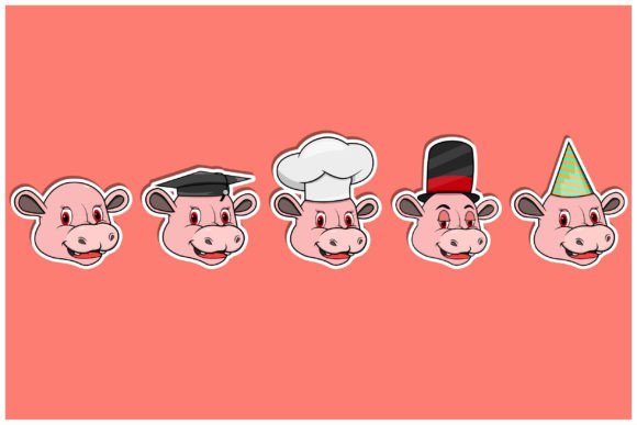 Head Hippopotamus Animal Sticker Set: Quirky Characters for Creative Projects